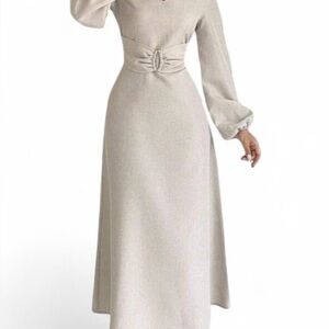 Elegant Cream Long Sleeve Dress